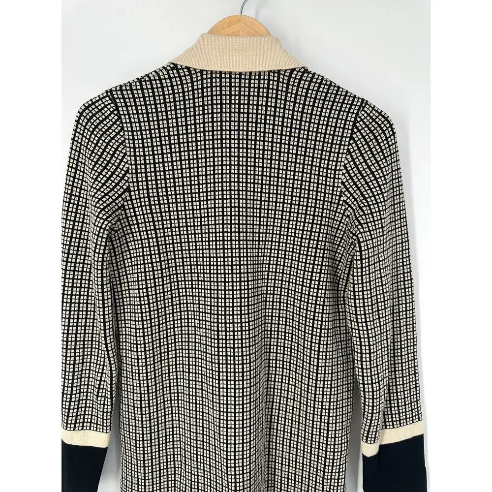 Ann Taylor Black and Cream Houndstooth Long Cardigan